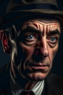 alcoholic private investigator, middle aged, facial scar, crooked nose, portrait grimdark 1920