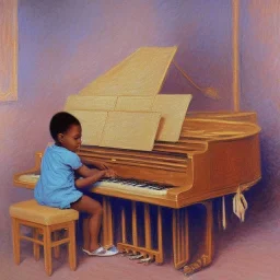 African American baby boy musician with piano modern art by monet