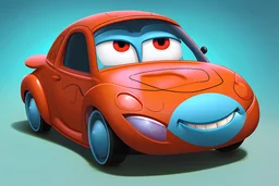 whimsical cartoon car with big eyes and its front grill forming a friendly smile