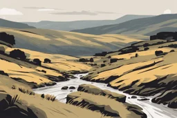 Yorkshire dales in the style of kyffin Williams