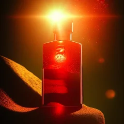 sunlight shining through a red healing potion, photograph