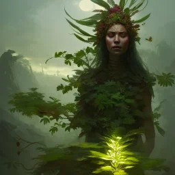 a beautiful portrait of a plant goddess with closed eyes by Greg Rutkowski and Raymond Swanland, Trending on Artstation, ultra realistic digital art