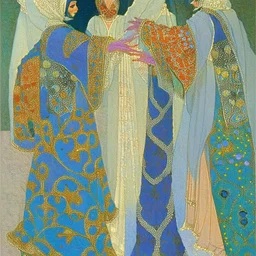 Odalisques in magnificent robes from 'Thousand and One Nights' by artist "Vittorio Zecchin"