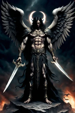 Samael the fallen angel, the angel of death, the avenger of sins and the seducer, warrior, demon prince, the bringer of light, who bears the Seal of Darkness, high realistic, detailed, dark fantasy,