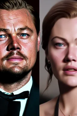 Closeup portrait Leonardo dicaprio and Kate winslate poster Titanic movie