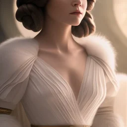 extremely detailed 8k hyperspace wallpaper,complete and photo realistic detailed head to toe stunning photo realistic portrait of Emilie De Ravin as Princess Leia in star wars with photo realistic minimal and unpretentiously updo hair, brown eyes, professional majestic photo realistic painting by Ed Blinkey, Atey Ghailan, by Jeremy Mann, Greg Manchess, Antonio Moro, trending on ArtStation, Intricate, High Detail, Sharp focus, dramatic, realism, beautiful and detailed lighting