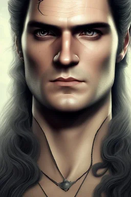 Henry cavil Perfect face, long white hair, wearing The witcher 3