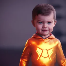 İron man toddler, real, full body, distopic background, cyberpunk, dramatic lighting, hyper realistic, 8k