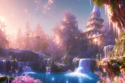  white and gold crystal cosmic ambiance，waterfall, full of details, smooth, bright sunshine，soft light atmosphere, light effect，vaporwave colorful, concept art, smooth, extremely sharp detail, finely tuned detail, ultra high definition, 8 k, unreal engine 5, ultra sharp focus