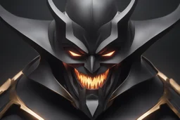 Golem with no eyes in 8k solo leveling shadow artstyle, The batman who laughs model, cover eyes, evil laugh smile, darkness them, close picture, apocalypse, intricate details, highly detailed, high details, detailed portrait, masterpiece,ultra detailed, ultra quality