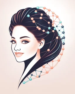 DNA molecule hair thread imitation logo pastel peach colors, smiling face, an older woman