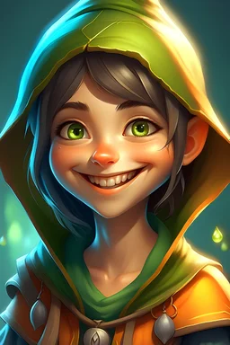 Computer game charactor, pixie, mage, smiling