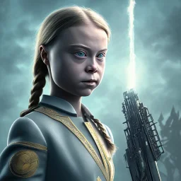  Greta Thunberg portrait in batman , sci-fi fantasy style, 8k, dark