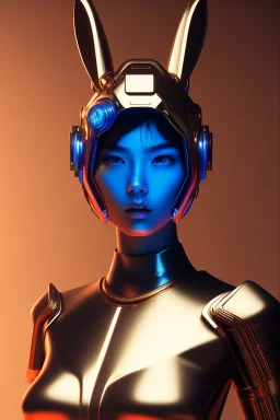 MCU Portrait, Front image, cyberpunk Asian woman rabbit mask, red blue color, latex dress, highly detailed, concept art, smooth, unreal engine 5, god rays, ray tracing, RTX, lumen lighting, ultra detail, volumetric lighting, 3d, finely drawn, high definition, high resolution.