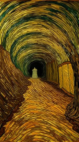 A tan underground tunnel with twists and turns painted by Vincent van Gogh