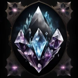 Generate a Movie Poster: "Cursed Crystals" On Royal Black Velvet Background.