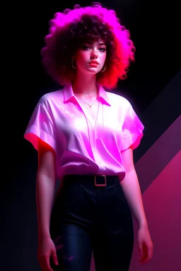 full body April, Summer Fashion, smooth soft skin, curly hair, detailed eyes, detailed face, looking into camera, intricate, summer outfit, pink, back lighting, realistic concept art, digital painting, rich 3d render, hyper-realistic painting, cinema 4D render, art by WLOP, by Agnes Cecile, Michael Whelan