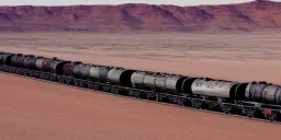 Futuristic Oil Industy with Trains in Desert