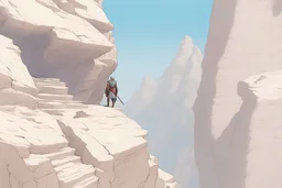 a beautiful videogame with a armenian knight beard guy climbs a moutains caucasian Canyon wall, Rime-Jusant style game, moebius graphic novel, 3D models