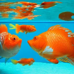  2 Orange fish and White cat friendly Celebrating christmas under the water