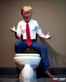 Donald Trump sitting in toilet scene, pants down, realistic image, hooper style, casual, concept art, smooth, unreal engine 5, god lights, ray tracing, RTX, lumen lighting, ultra detail, volumetric lighting, 3d.