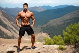 muscular man on mountainside