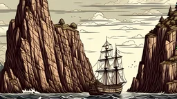 sailing ship on the background of a cliff