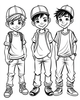 real boys cartoon coloring pages , no black color, no no flower, b/w outline art for kids coloring book page, Kids coloring pages, full white, kids style, white background, whole body, Sketch style, full body (((((white background))))), only use the outline., cartoon style, line art, coloring book, clean line art, white background, Sketch style