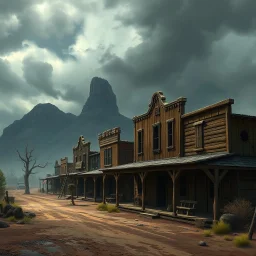 a small wild west town with gloomy skies fantasy art