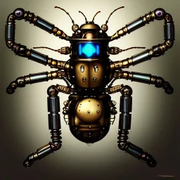 steampunk transparent cybernetic biomechanical robotic bug of death, symmetrical, front facing, very coherent symmetrical artwork, unreal engine realistic render, 8 k, micro detail, gold and steel intricate, elegant, highly detailed, digital painting, artstation, smooth, sharp focus, illustration, artgerm, tomasz alen kopera, wlop, unreal engine 5, octane render