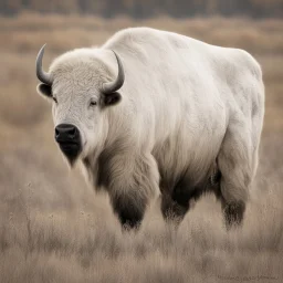 Bisonte blanco, de ojos negros, hocico negro y pesuñas negras. Calidad ultra, hiper realista