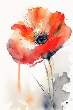 abstract watercolour poppy in the style of jean haines, centred