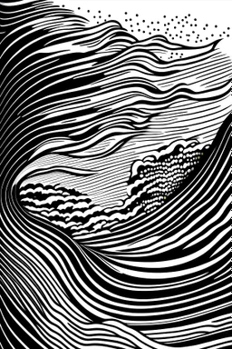 waves art, black and white, line art rough