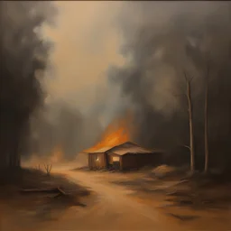 oil painting of a Smokey stage