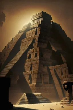 a giant looming shadow over an aztec temple