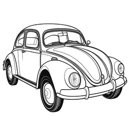 coloring page, no shadow, no shading , High Quality Pixels a Cute and Playful kawaii Volkswagen Beetle , thick line , blod line, very low details, with white background, simple coloring page