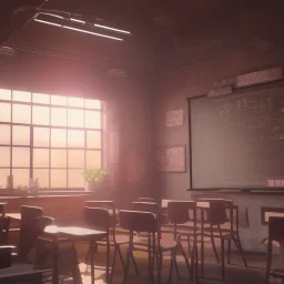 girl study classroom, unreal anime style, unreal engine 5, studio lighting --ar 2:1