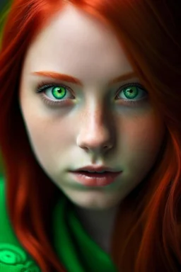 A girl with red hair and green eyes