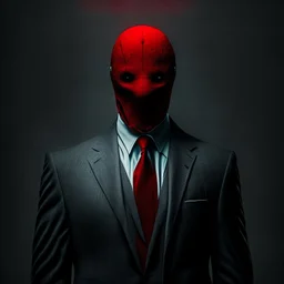 a scary man wearing a suit with a red tie who has no face