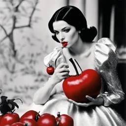 [high res colourful photo by Helmut Newton] snow white eats the flashy red apple
