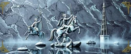 the chariot, the fool and the tower tarot card disaster rendered in magnificient 4d glossy marble stones reflective and wet, like mirrors