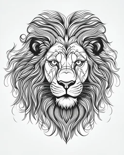 realistic lion head tattoo idea, line art, background, vector, svg, black outline on white background, leave plenty of white space beetween lines for coloring, tattoo style, tattoo idea,full body, minimalist