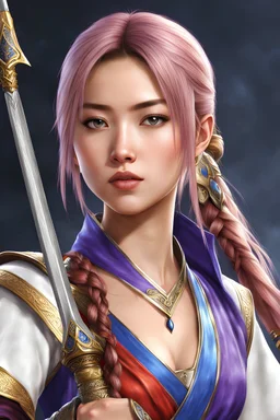 Photorealistic drawing of young female Yuna holding a spear from Final Fantasy game, 8K UHD