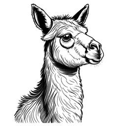 easy black and white on a white background lama thick line drawing