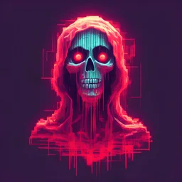 crimson glowing ghost in glitch art style