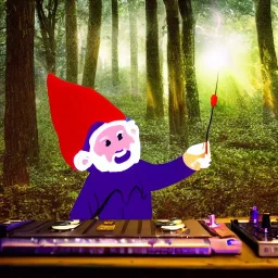 gnome playing a dj set on a magic forest