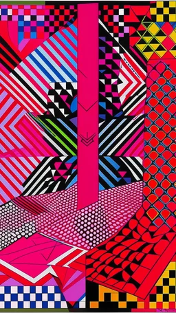 A magenta circus with runestones painted by Victor Vasarely