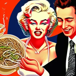 Me enjoying ramen with a happy Marilyn Monroe in Tokyo