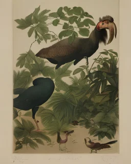 John James Audubon etching of a fully uncropped Dodo bird in a chinoiserie landscape