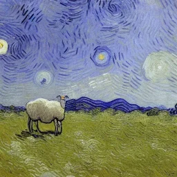 one sheep in bait in forest Van Gogh